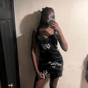 vintage black and silver silk dress